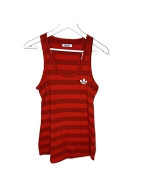Adidas Essentials Red Striped Tank Top, Racer Back, Scoop Neck, Size Medium